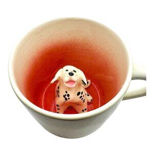 Ceramic Mug With Paw Print Design & Dalmatian Figurine Inside By Spademan Potter